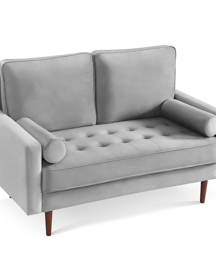 57" Gray And Dark Brown Velvet Loveseat and Toss Pillows