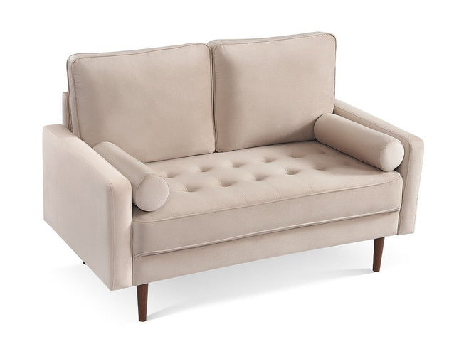 57" Beige And Dark Brown Velvet Loveseat and Toss Pillows