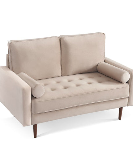 57" Beige And Dark Brown Velvet Loveseat and Toss Pillows