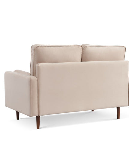 57" Beige And Dark Brown Velvet Loveseat and Toss Pillows