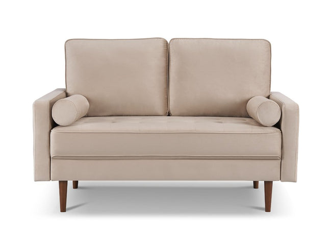 57" Beige And Dark Brown Velvet Loveseat and Toss Pillows