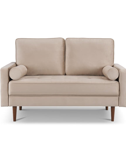 57" Beige And Dark Brown Velvet Loveseat and Toss Pillows