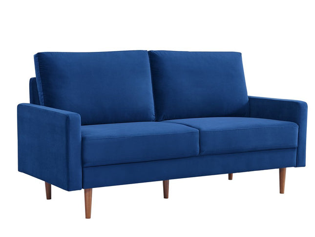 69" Blue Velvet Sofa With Dark Brown Legs