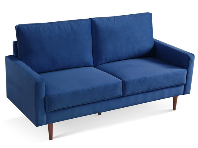 69" Blue Velvet Sofa With Dark Brown Legs