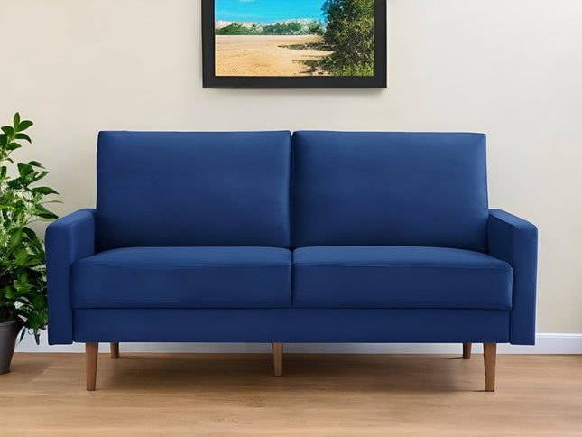 69" Blue Velvet Sofa With Dark Brown Legs