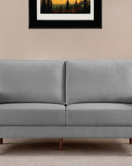 69" Gray Velvet Sofa With Dark Brown Legs