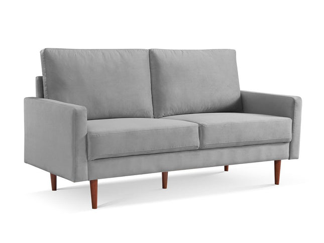 69" Gray Velvet Sofa With Dark Brown Legs