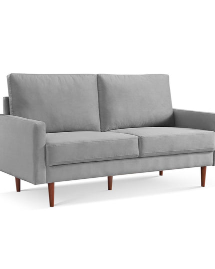 69" Gray Velvet Sofa With Dark Brown Legs