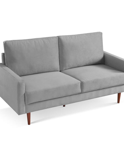 69" Gray Velvet Sofa With Dark Brown Legs