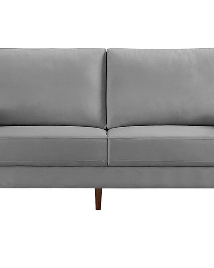69" Gray Velvet Sofa With Dark Brown Legs