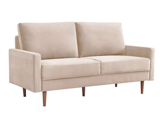 69" Beige Velvet Sofa With Dark Brown Legs