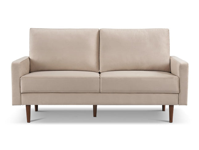 69" Beige Velvet Sofa With Dark Brown Legs