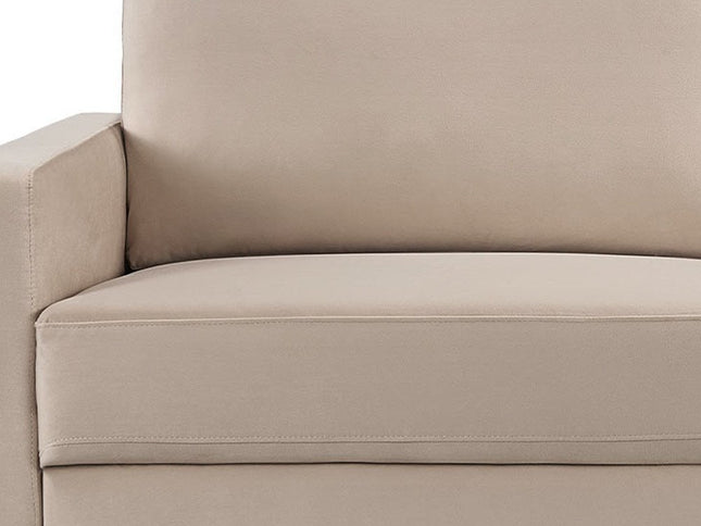 69" Beige Velvet Sofa With Dark Brown Legs