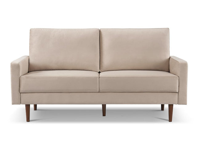 69" Beige Velvet Sofa With Dark Brown Legs