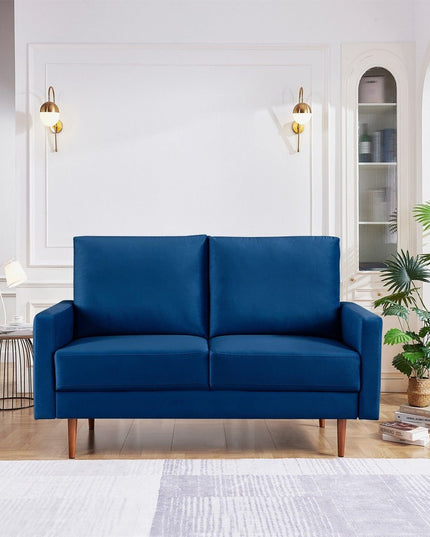 57" Blue And Dark Brown Velvet Loveseat