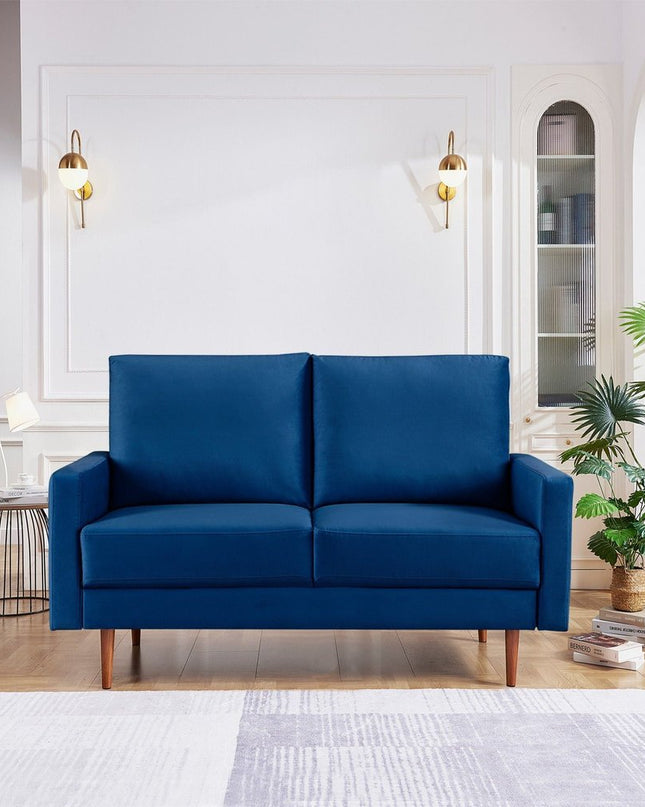 57" Blue And Dark Brown Velvet Loveseat