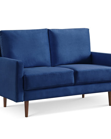 57" Blue And Dark Brown Velvet Loveseat