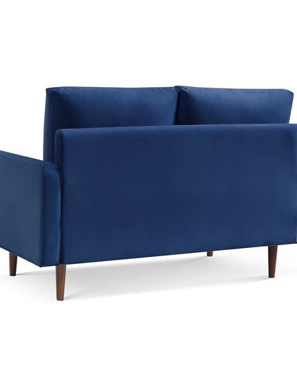 57" Blue And Dark Brown Velvet Loveseat