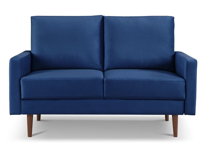 57" Blue And Dark Brown Velvet Loveseat