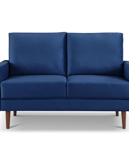 57" Blue And Dark Brown Velvet Loveseat