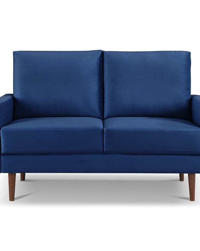 57" Blue And Dark Brown Velvet Loveseat
