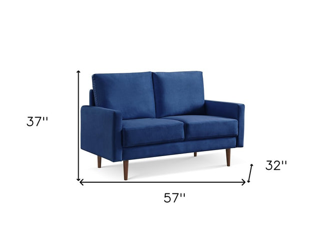 57" Blue And Dark Brown Velvet Loveseat