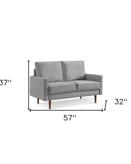 57" Gray And Dark Brown Velvet Loveseat