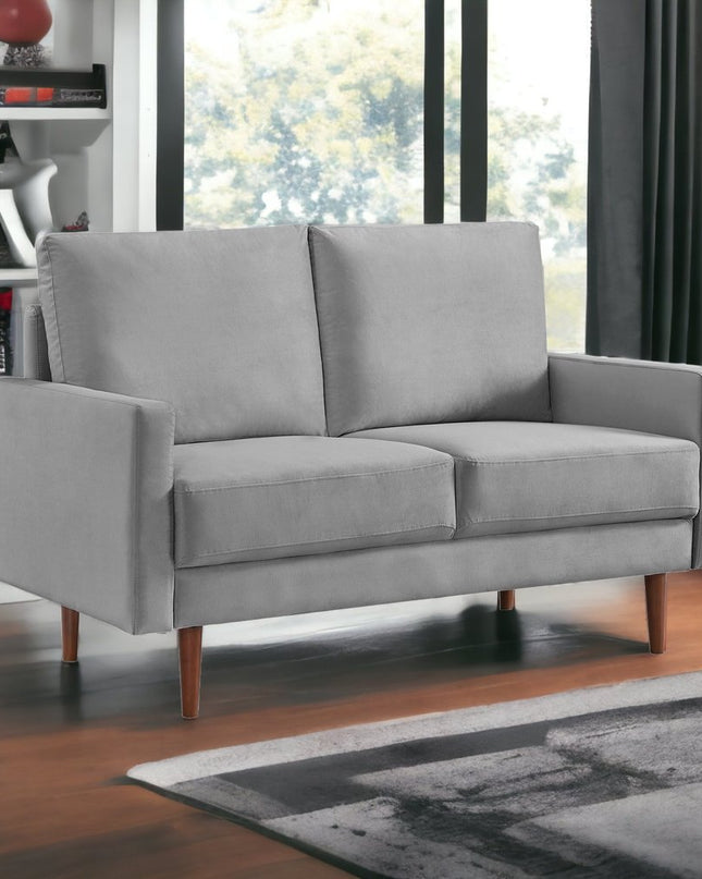 57" Gray And Dark Brown Velvet Loveseat