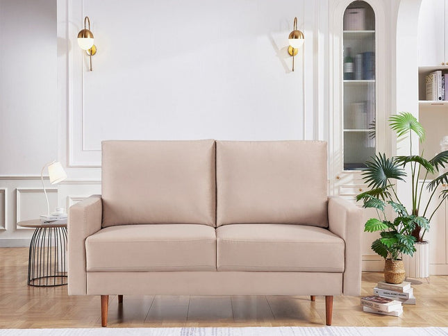 57" Beige And Dark Brown Velvet Loveseat