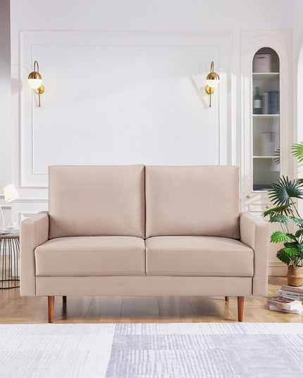 57" Beige And Dark Brown Velvet Loveseat