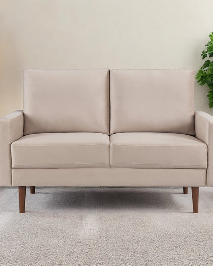 57" Beige And Dark Brown Velvet Loveseat