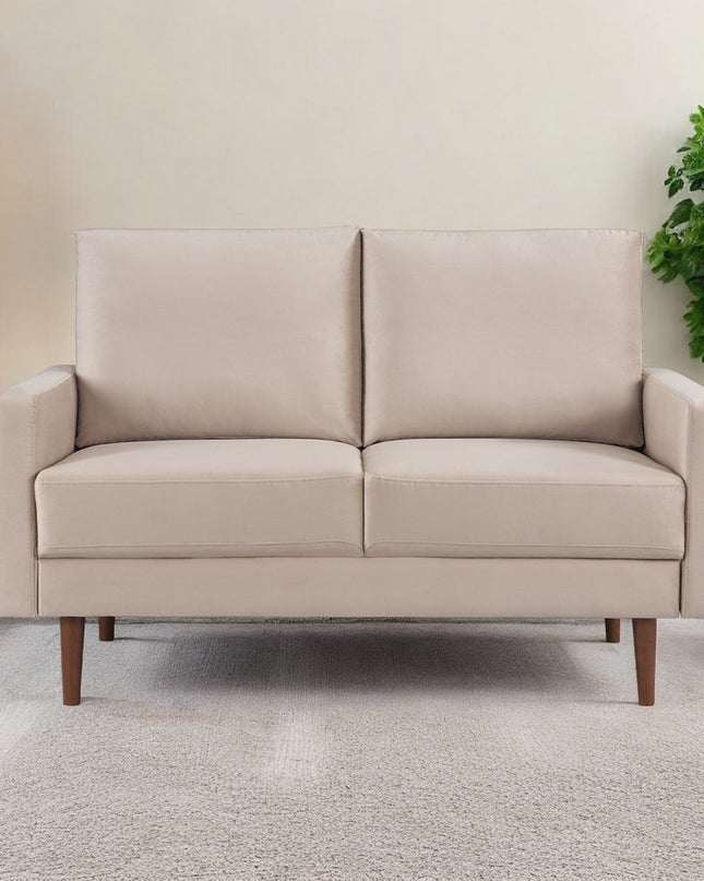 57" Beige And Dark Brown Velvet Loveseat