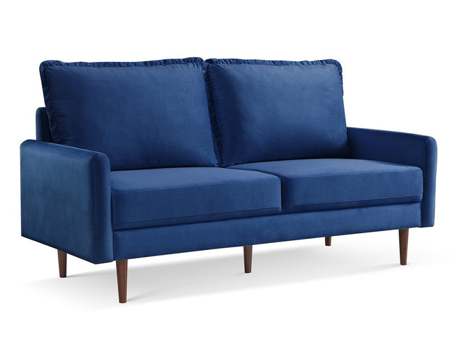 69" Blue Velvet Sofa With Dark Brown Legs