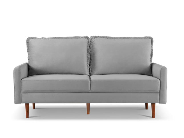 69" Gray Velvet Sofa With Dark Brown Legs