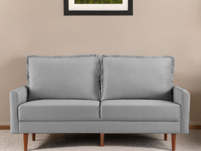 69" Gray Velvet Sofa With Dark Brown Legs