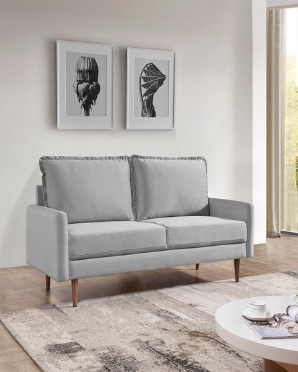 57" Gray And Dark Brown Velvet Loveseat