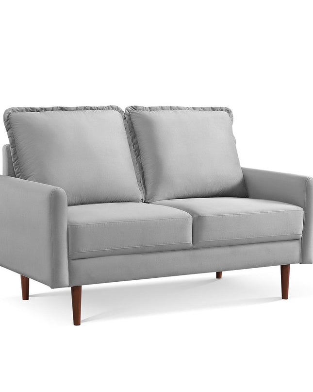 57" Gray And Dark Brown Velvet Loveseat