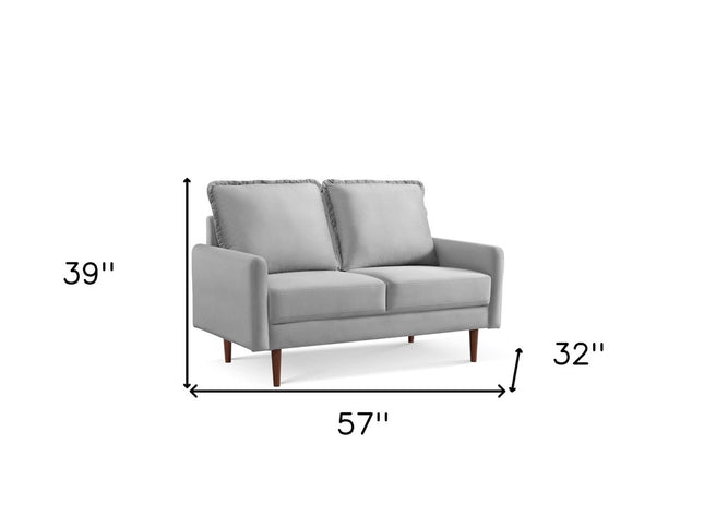 57" Gray And Dark Brown Velvet Loveseat