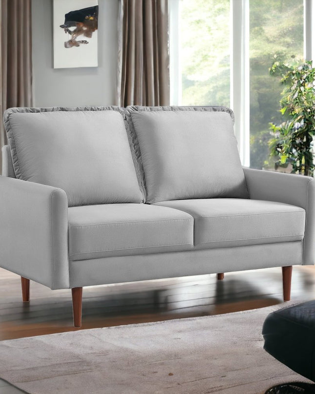 57" Gray And Dark Brown Velvet Loveseat