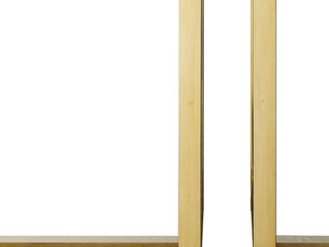 47" White Wood and Gold Stainless Steel Sled Console Table With Two Drawers