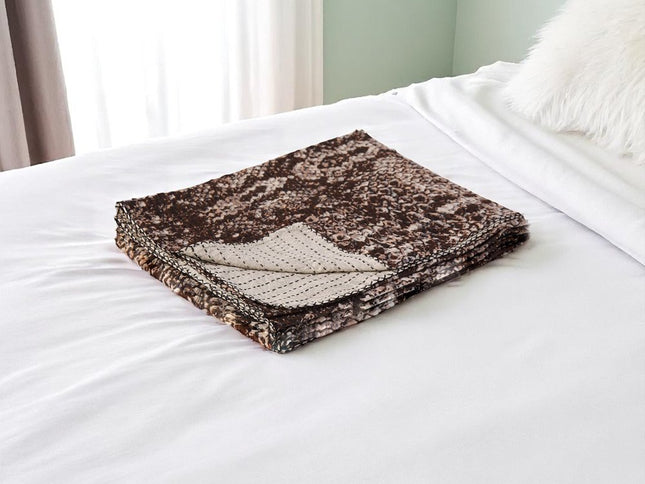 50" X 70" Brown And Ivory Cotton Quilted Kantha Throw Blanket With Embroidery