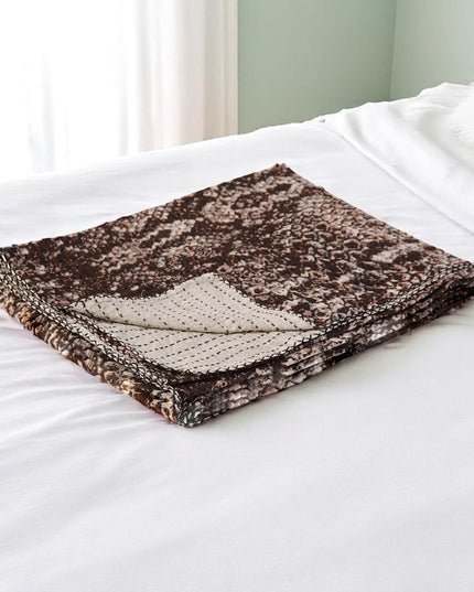 50" X 70" Brown And Ivory Cotton Quilted Kantha Throw Blanket With Embroidery