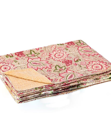 50" X 70" Pink And Blush Floral Cotton Quilted Kantha Throw Blanket with Embroidery