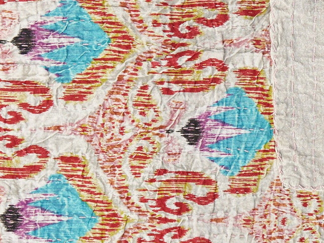 50" X 70" Brown And Pink Floral Cotton Quilted Kantha Throw Blanket with Embroidery