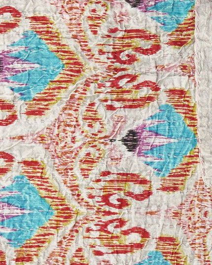 50" X 70" Brown And Pink Floral Cotton Quilted Kantha Throw Blanket with Embroidery