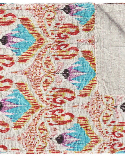 50" X 70" Brown And Pink Floral Cotton Quilted Kantha Throw Blanket with Embroidery