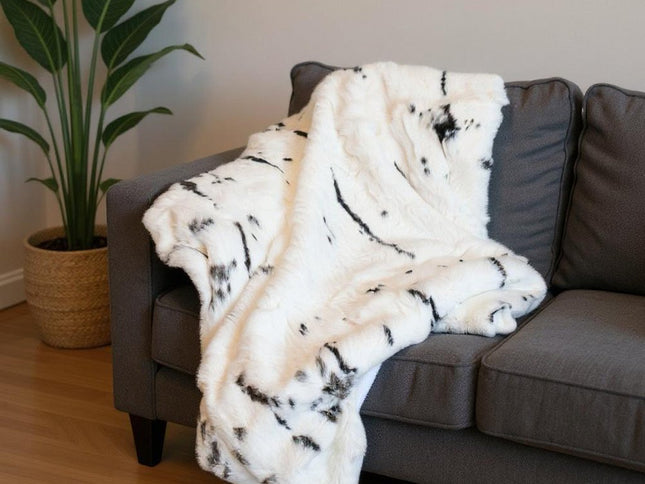 50" X 60" Black And White Rabbit Fur Plush Throw Blanket