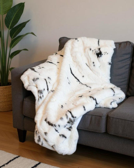 50" X 60" Black And White Rabbit Fur Plush Throw Blanket