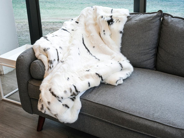 50" X 60" Black And White Rabbit Fur Plush Throw Blanket