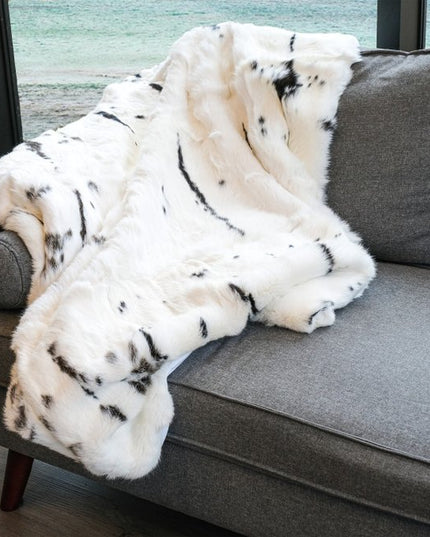 50" X 60" Black And White Rabbit Fur Plush Throw Blanket